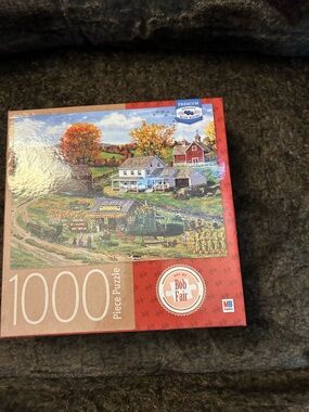 MB 1000-Piece Bob Fair Autumn Farm Jigsaw Puzzle - Red Box